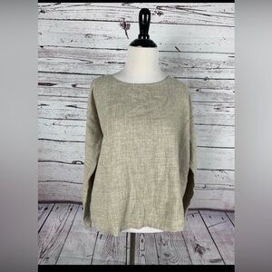 Fog Linen Work beige linen wool blend oversized pullover top Japan